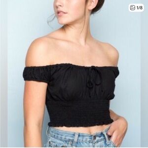 Brandy Melville Black Off-Shoulder Crop Top